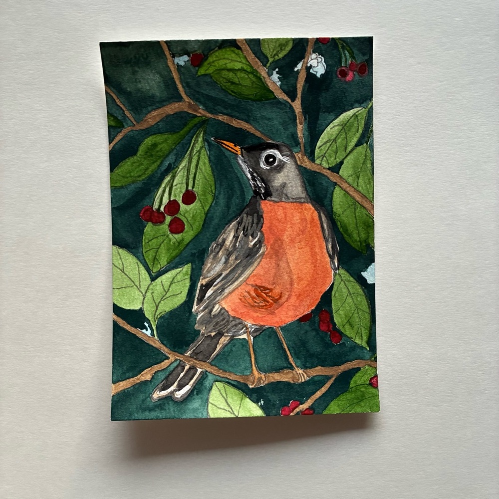Watercolor Robin Bird Art
